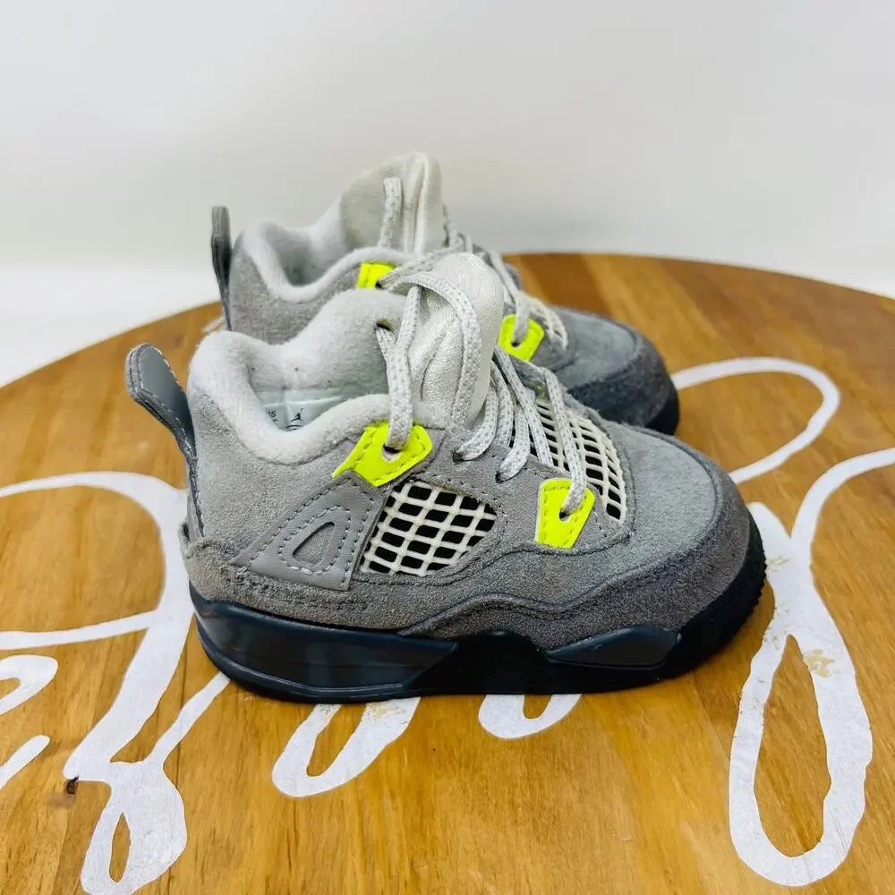 Nike Kids‎ Air Jordan 4 Retro SE 'Neon 95' CT5345-007 Suede Gray Size 4C Toddler